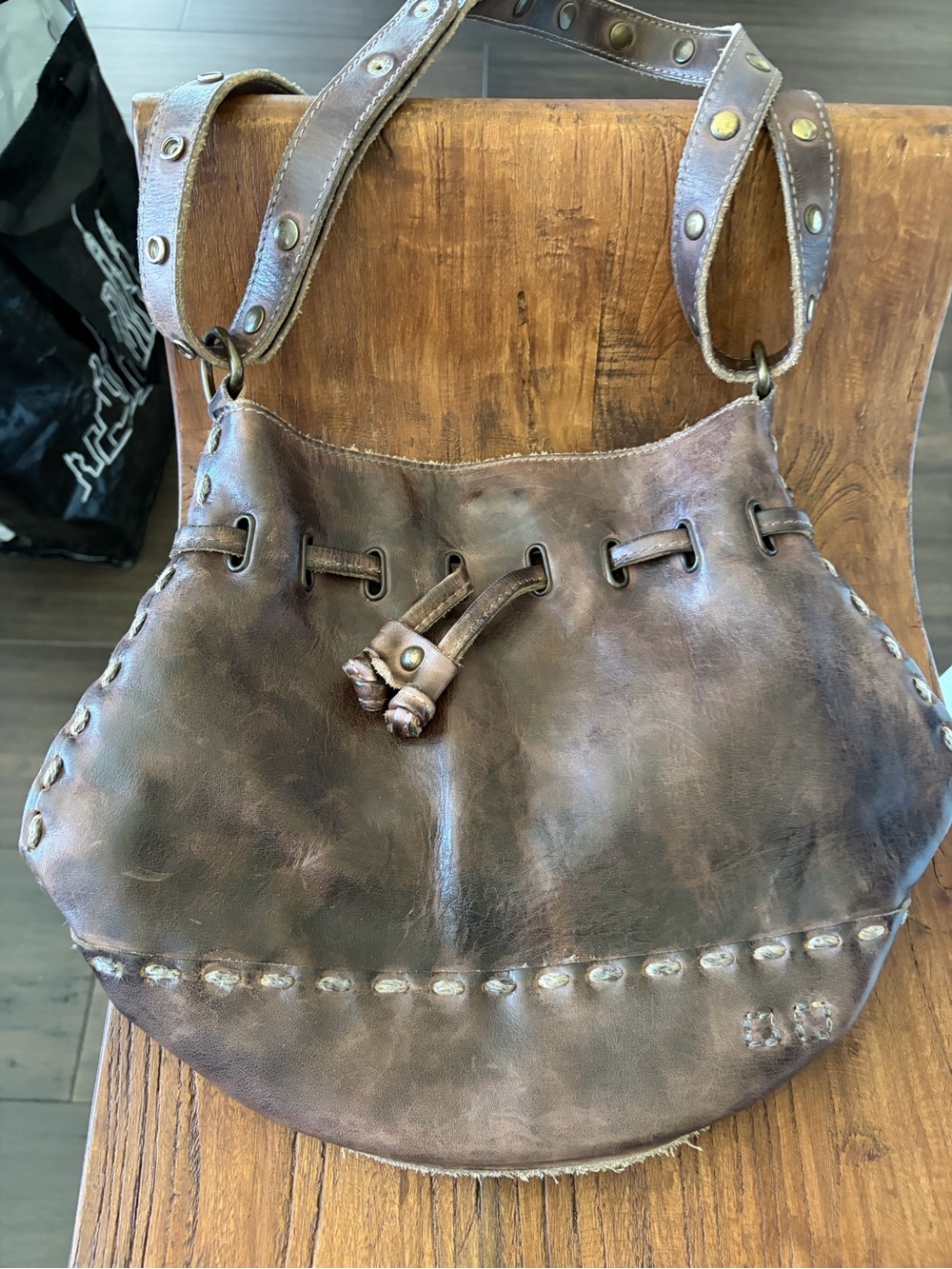 Bed Stu Brown Distressed Leather Hobo Shoulder Bag